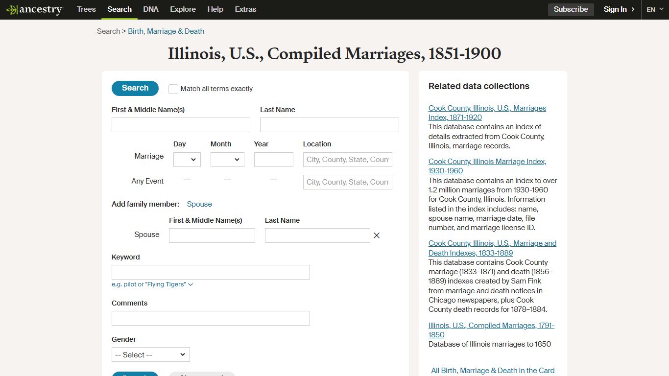 Illinois, U.S., Compiled Marriages, 1851-1900 - Ancestry
