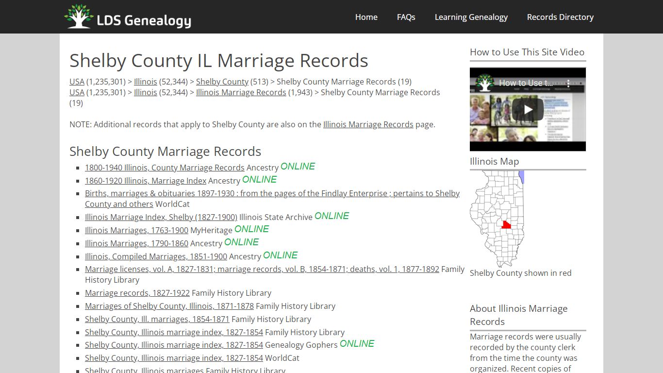 Shelby County IL Marriage Records - LDS Genealogy